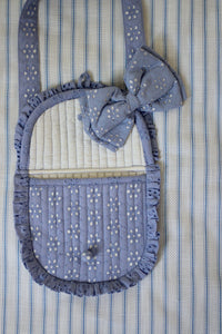 POUCH WITH HAIR CLIP  | BLUE ENGLISH EMBROIDERY