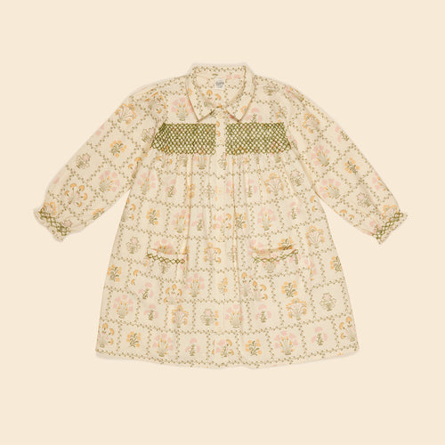 ALINE SMOCK SHIRTDRESS | CABIN QUILT FLORAL CREAM (5-7Y)