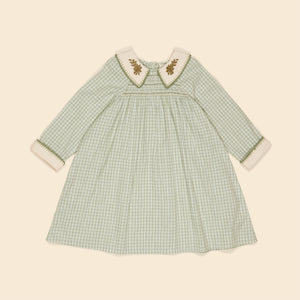 HAZEL DRESS | WORKER CHECK SAGE (3-5Y)