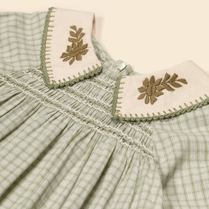 HAZEL DRESS | WORKER CHECK SAGE (3-5Y)