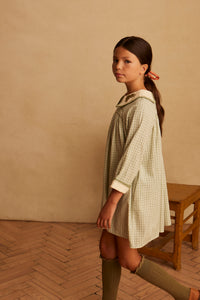 HAZEL DRESS | WORKER CHECK SAGE (3-5Y)