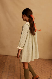 HAZEL DRESS | WORKER CHECK SAGE (3-5Y)