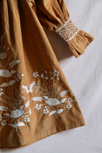 CARAMEL CORDUROY DRESS WITH HAIR CLIP