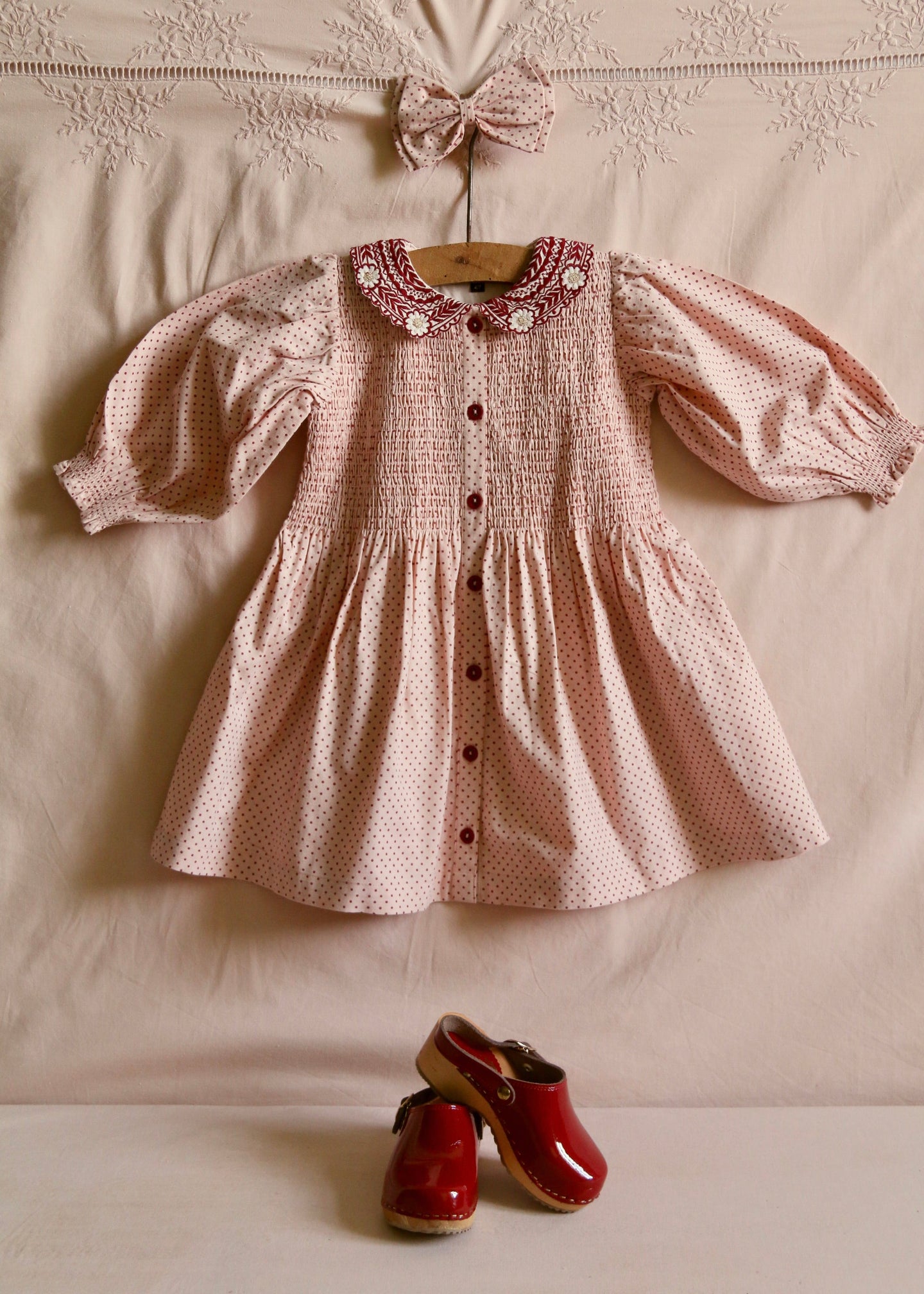 TUNIC DRESS WITH HAIR CLIP  | PINK DOT PRINT