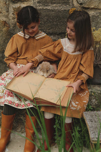 CARAMEL CORDUROY DRESS WITH HAIR CLIP