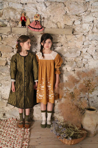 CARAMEL CORDUROY DRESS WITH HAIR CLIP