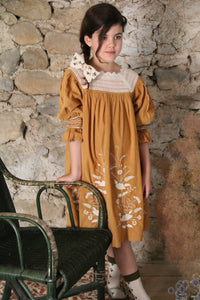 CARAMEL CORDUROY DRESS WITH HAIR CLIP