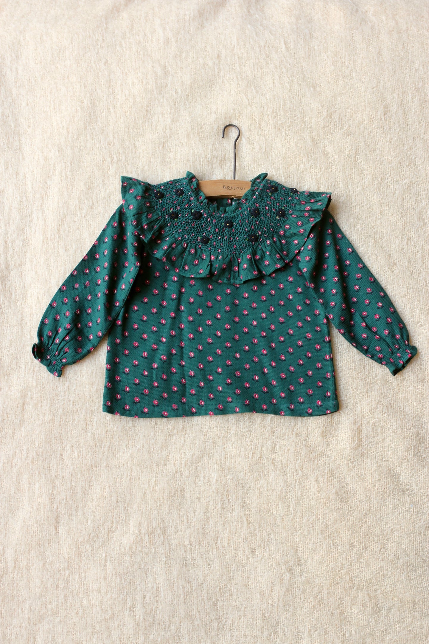 HANDSMOCKED BLOUSE  | GREEN FLORAL (ONLY 1 LEFT IN 12Y)